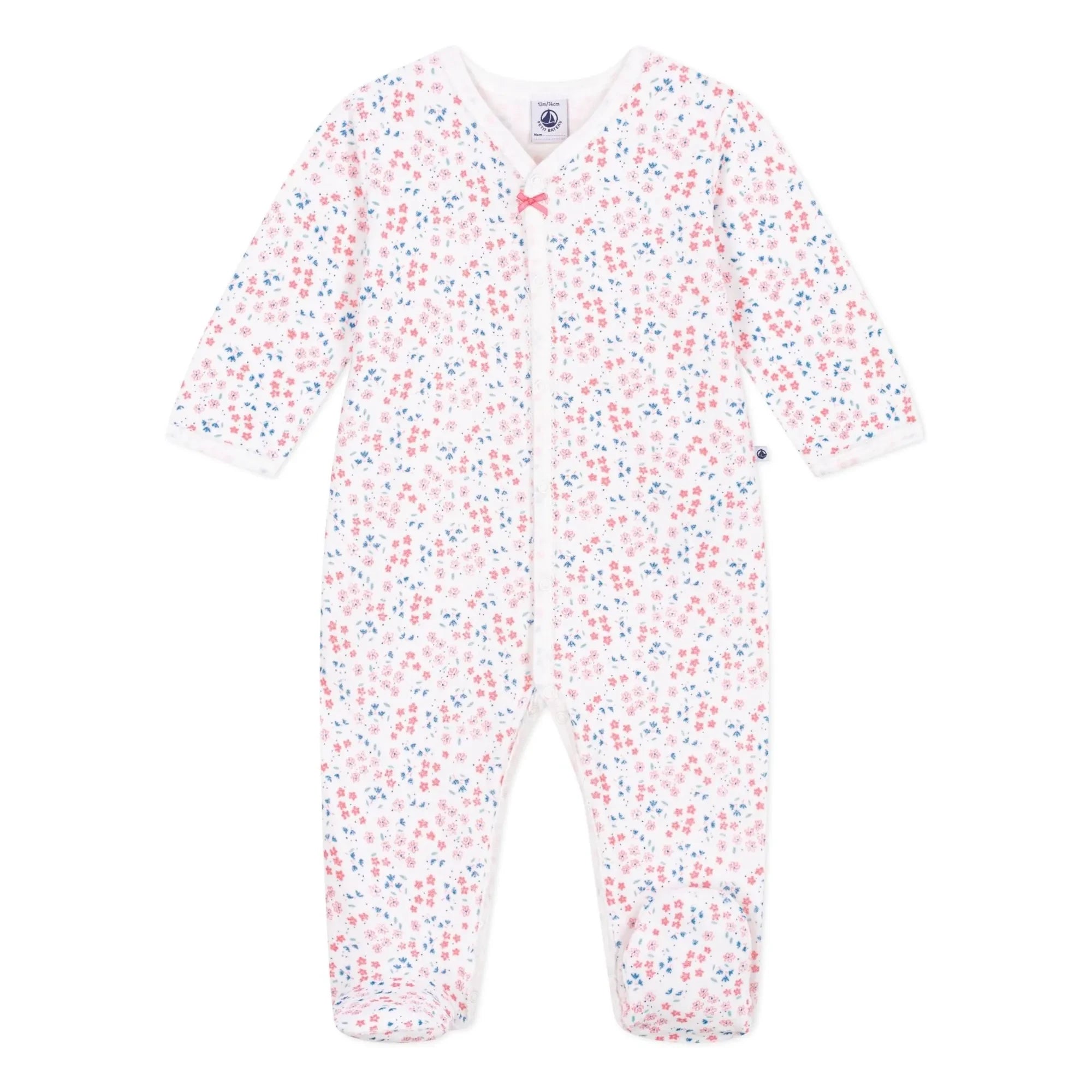 Petit Bateau - Floral Fleece Sleep Suit | White