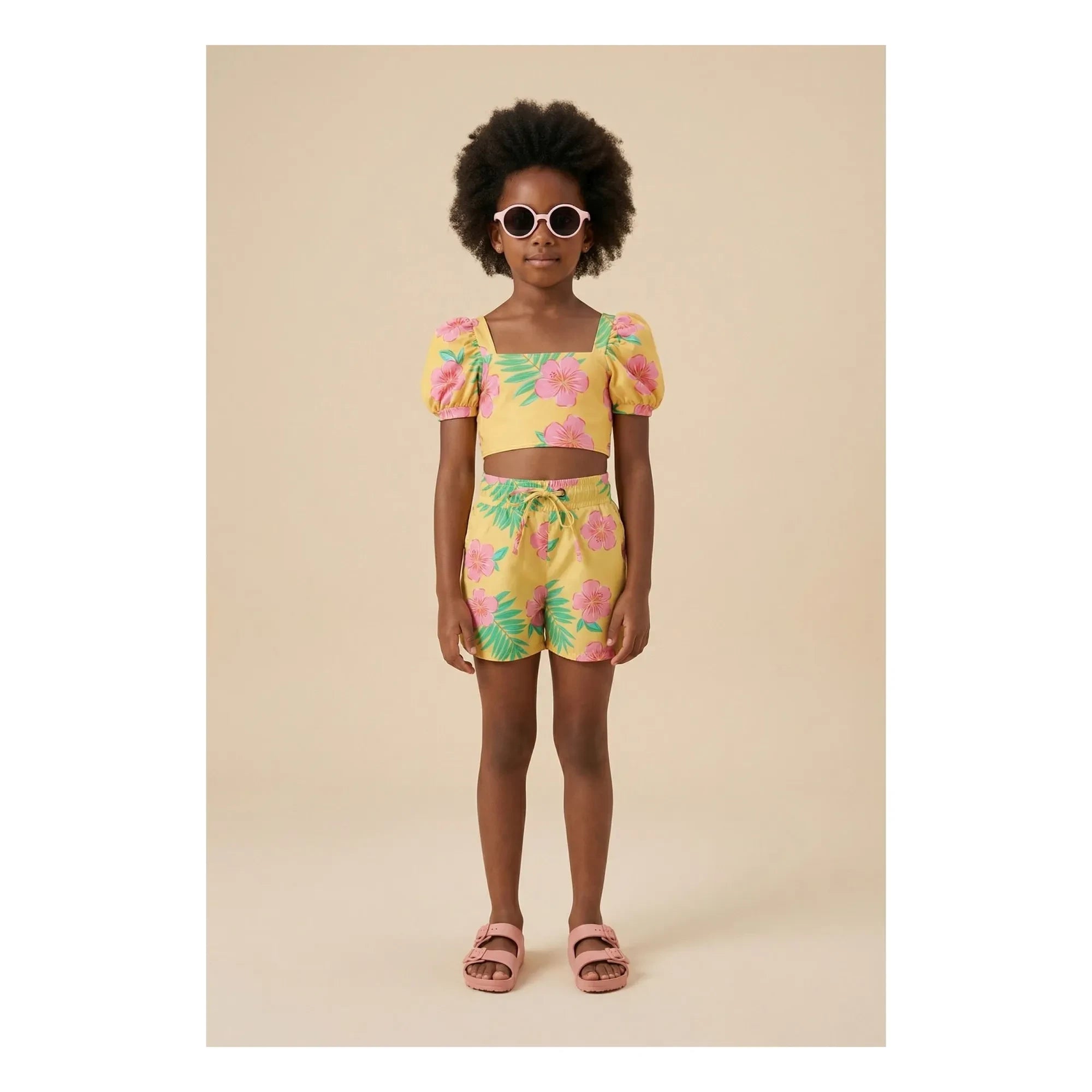 Pepita & Me - Gathered Hibiscus Swimsuit | Yellow