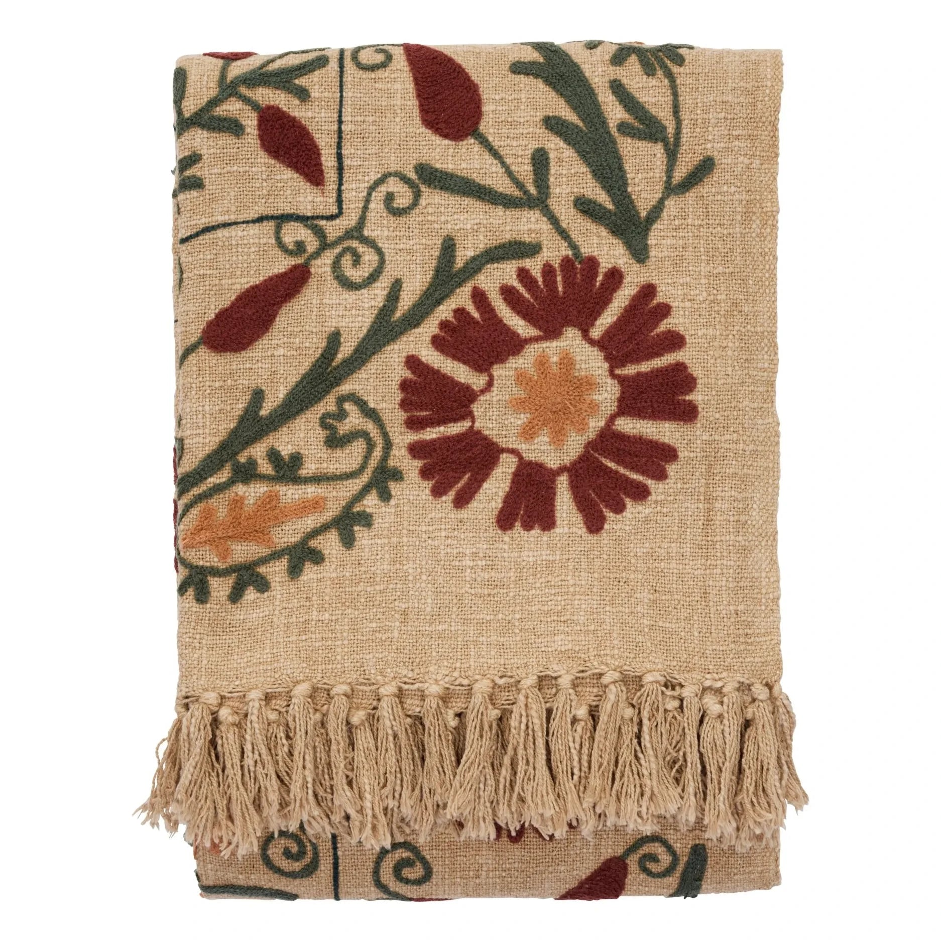 Madam Stoltz - Suzani Embroidered Throw | Brown
