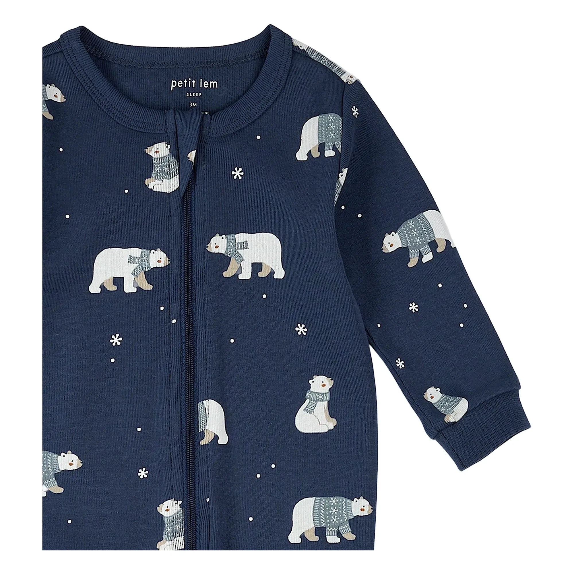 Petit Lem - Footed Organic Cotton Bear Pajama | Dark Blue
