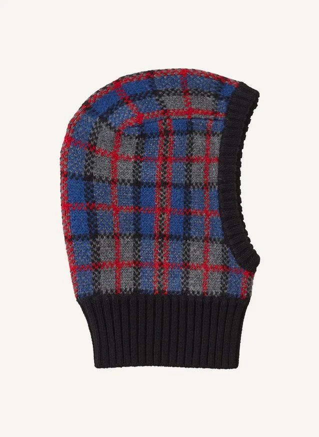 Caramel - Plomo Check Merino Wool Balaclava | Gray Blue