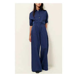 Sessùn - Cotton Striped U Shirt | Navy Blue