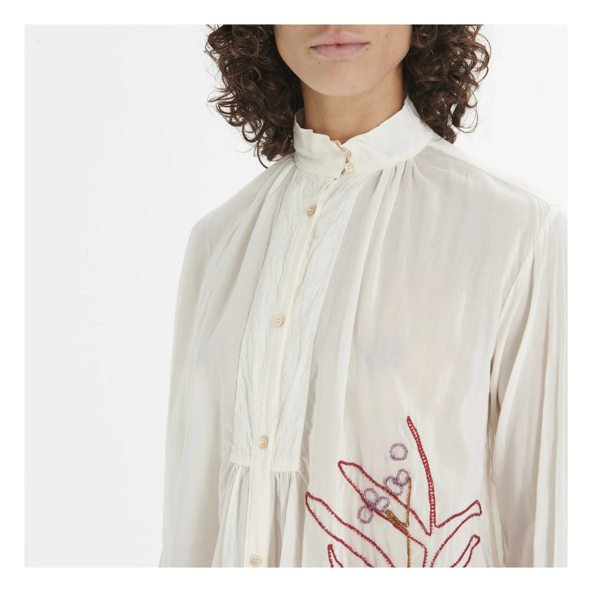 Forte Forte - Bohemian Style Cotton and Silk Voile Embroidered Blouse | White