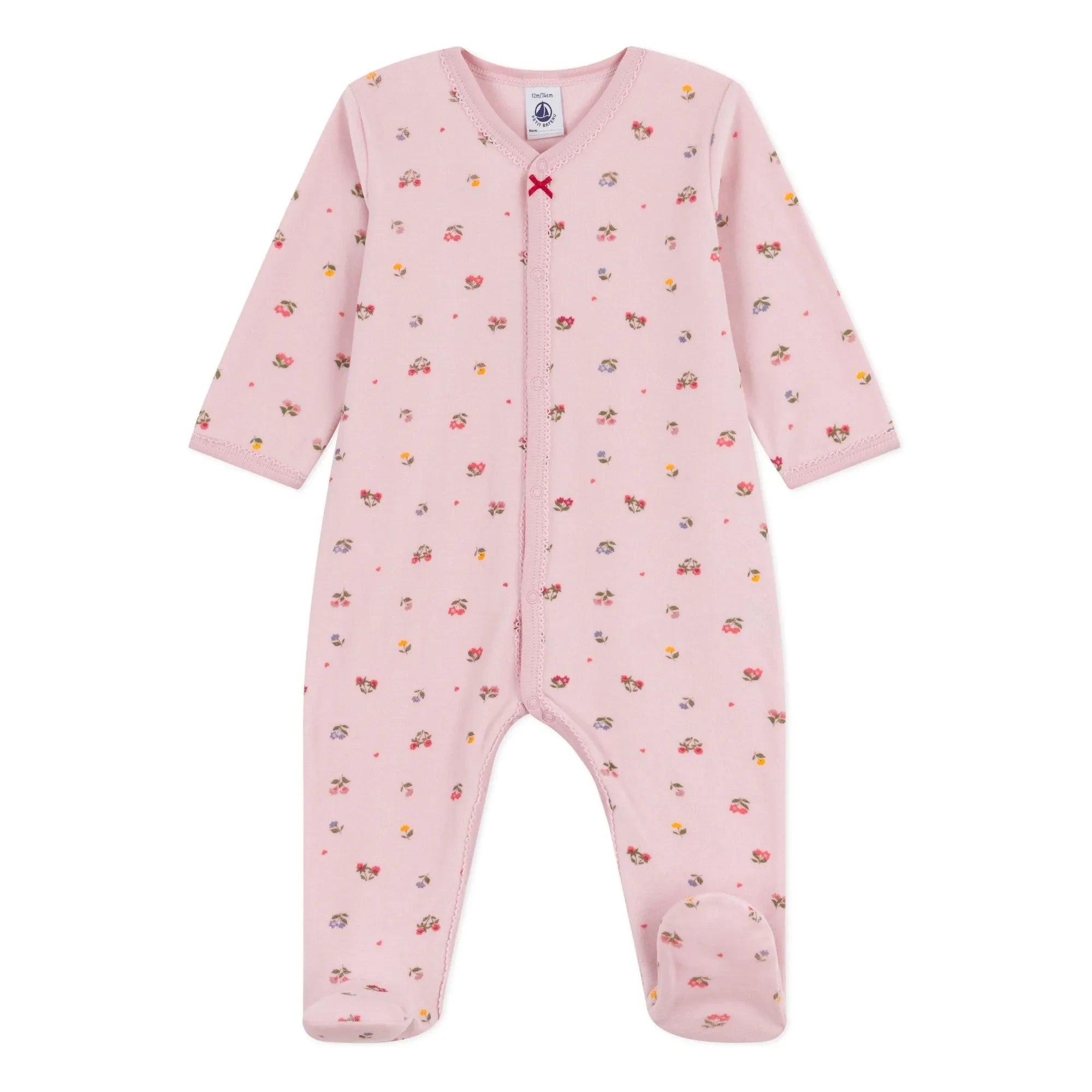 Petit Bateau - Floral Organic Cotton Bow Pajamas | Pink