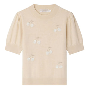 Bonpoint - Leola Sequined Cherry Wool Short Sleeve Sweater | Beige pink
