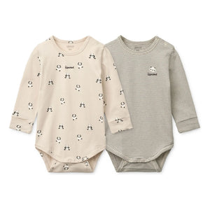 Liewood - Set of 2 Yanni Panda Organic Cotton Bodysuits | Beige