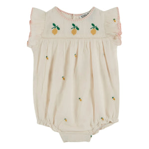 Emile et Ida - Lemon Embroidered Romper | Cream