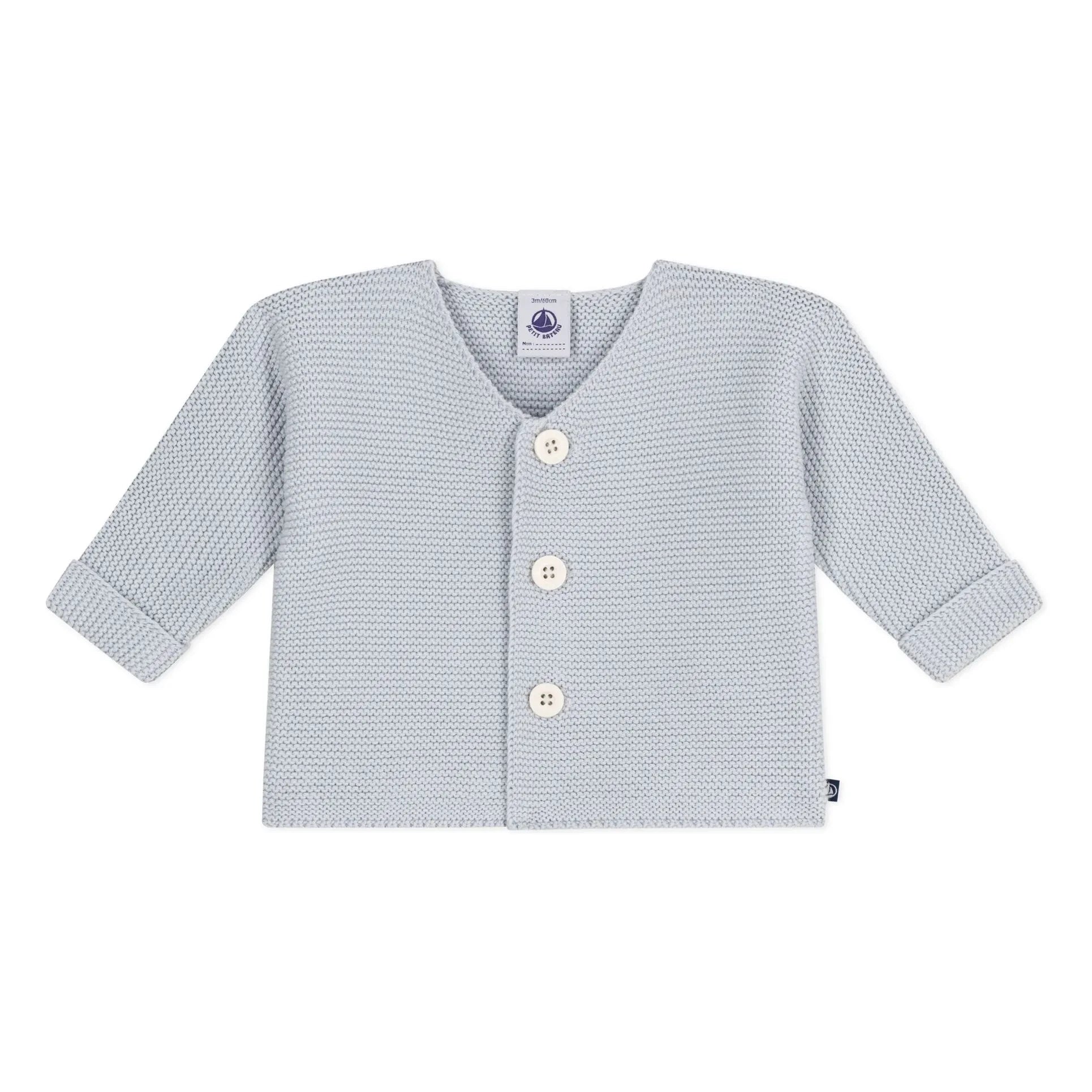 Petit Bateau - Organic Cotton Fine Knit Cardigan | Light Gray