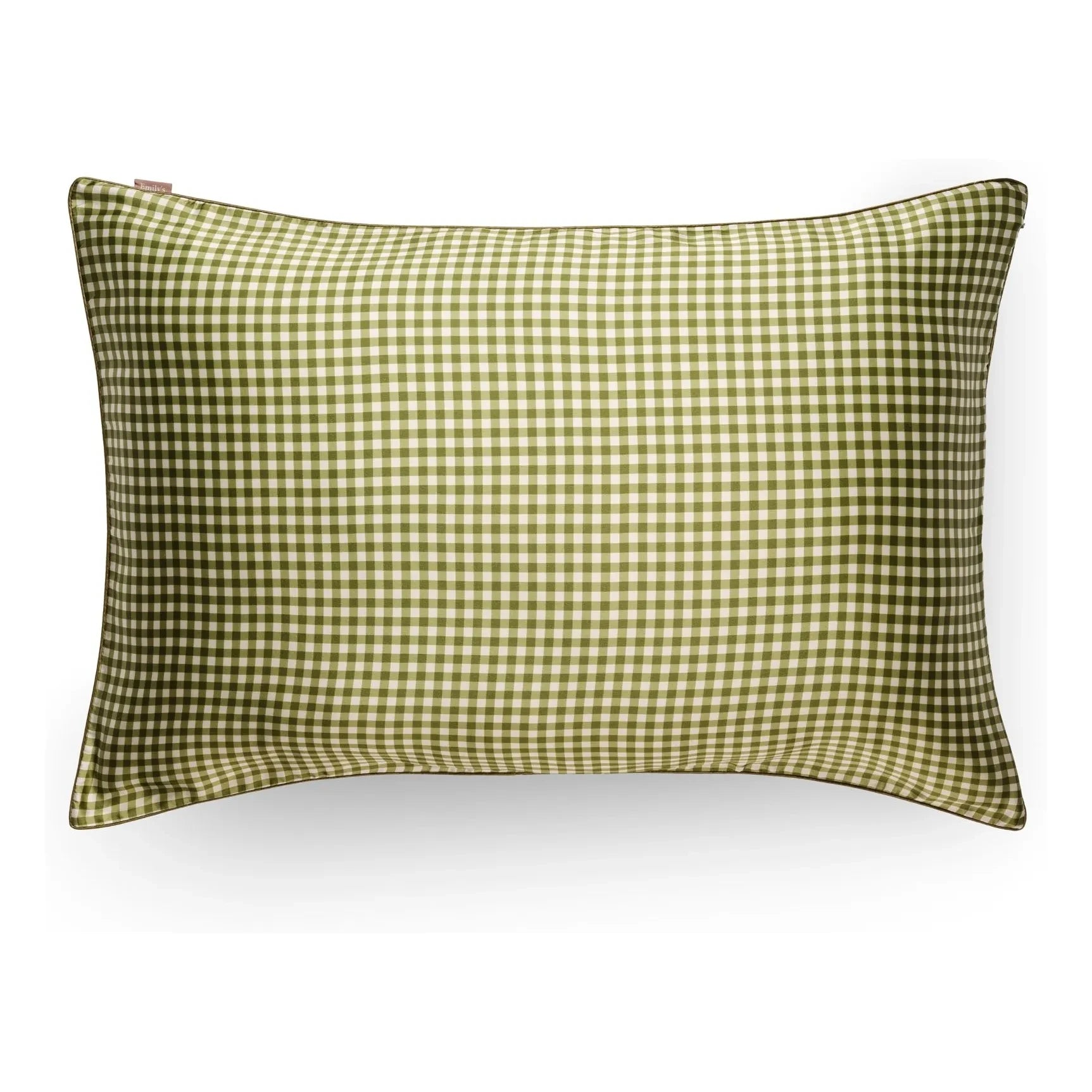 Emily's Pillow - Gingham baskılı dut ipeği yastık kılıfı | Haki