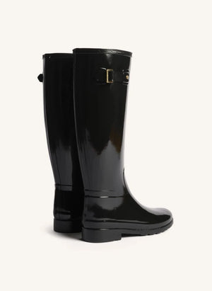 Hunter - Gold Trim Vernis Leather Wellington Riding Boots | Shiny Black