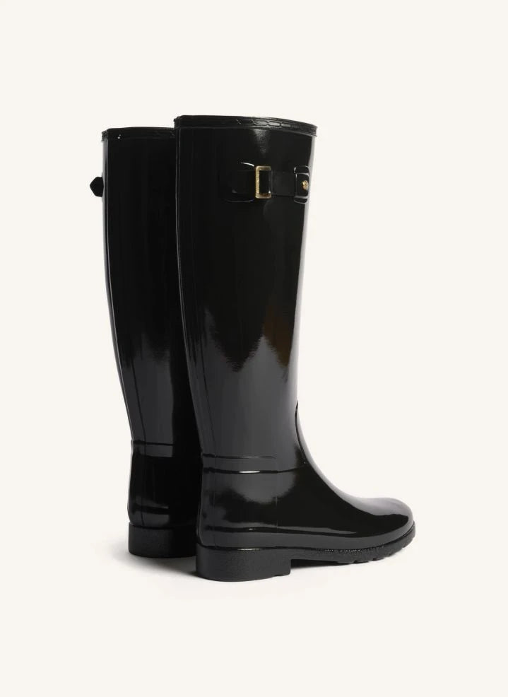 Hunter - Gold Trim Vernis Leather Wellington Riding Boots | Shiny Black