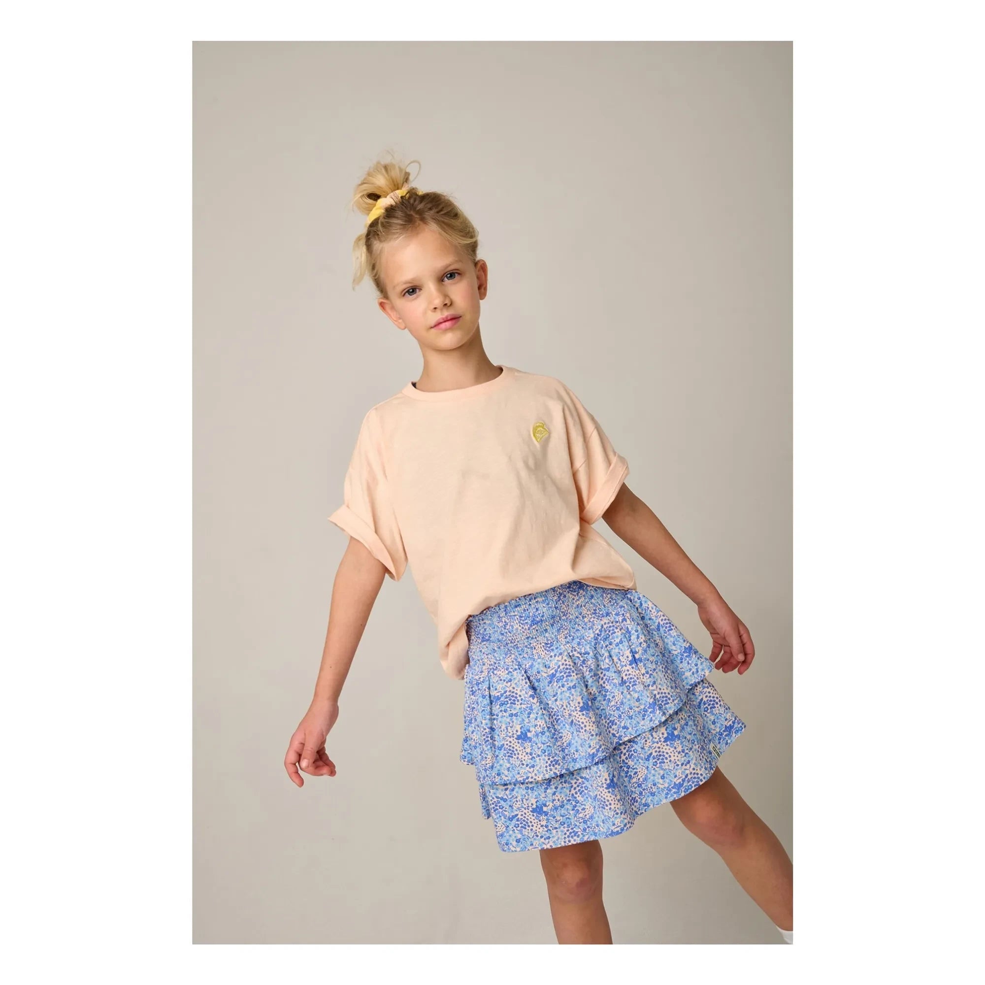 Tumble N'Dry - Floral Patterned Ruffled Skirt Organic Cotton | Light Blue