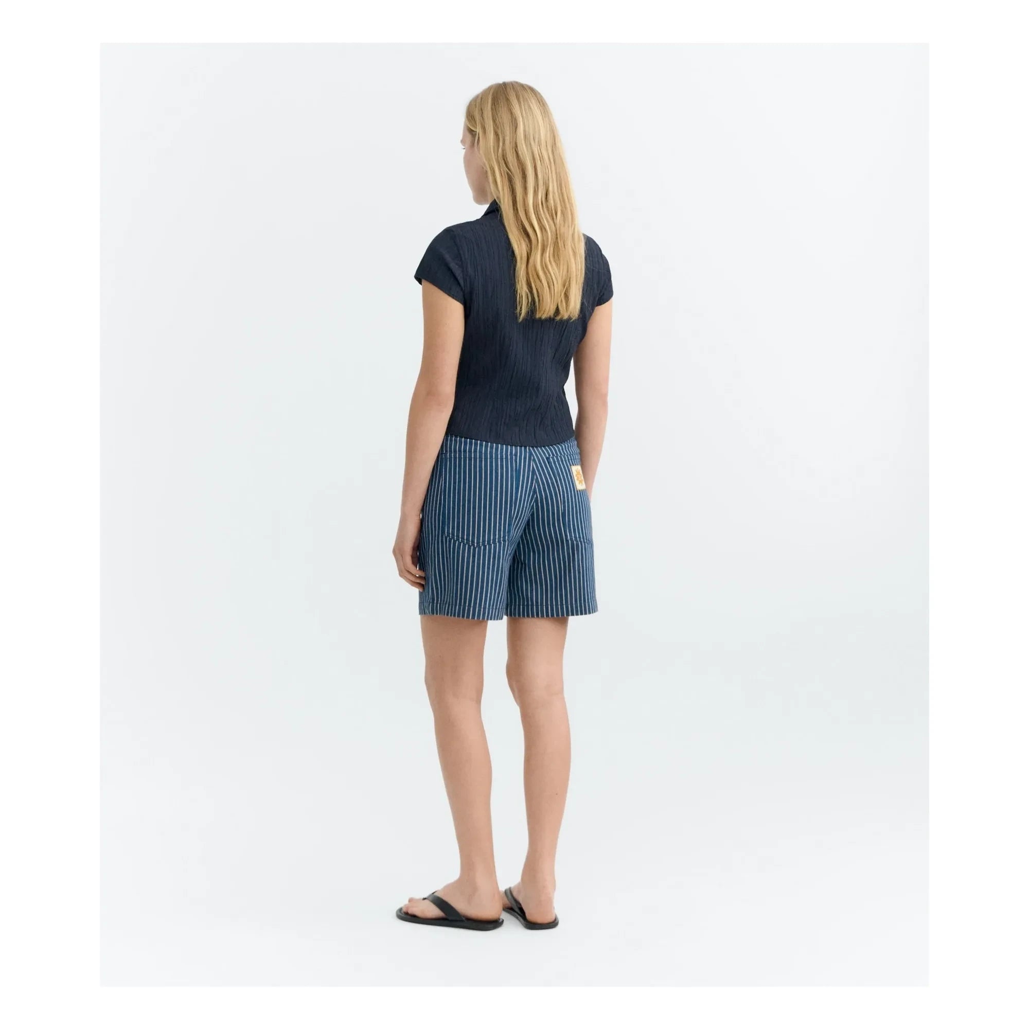 Thinking Mu - Luisa Striped Organic Cotton Shorts | Gray Blue