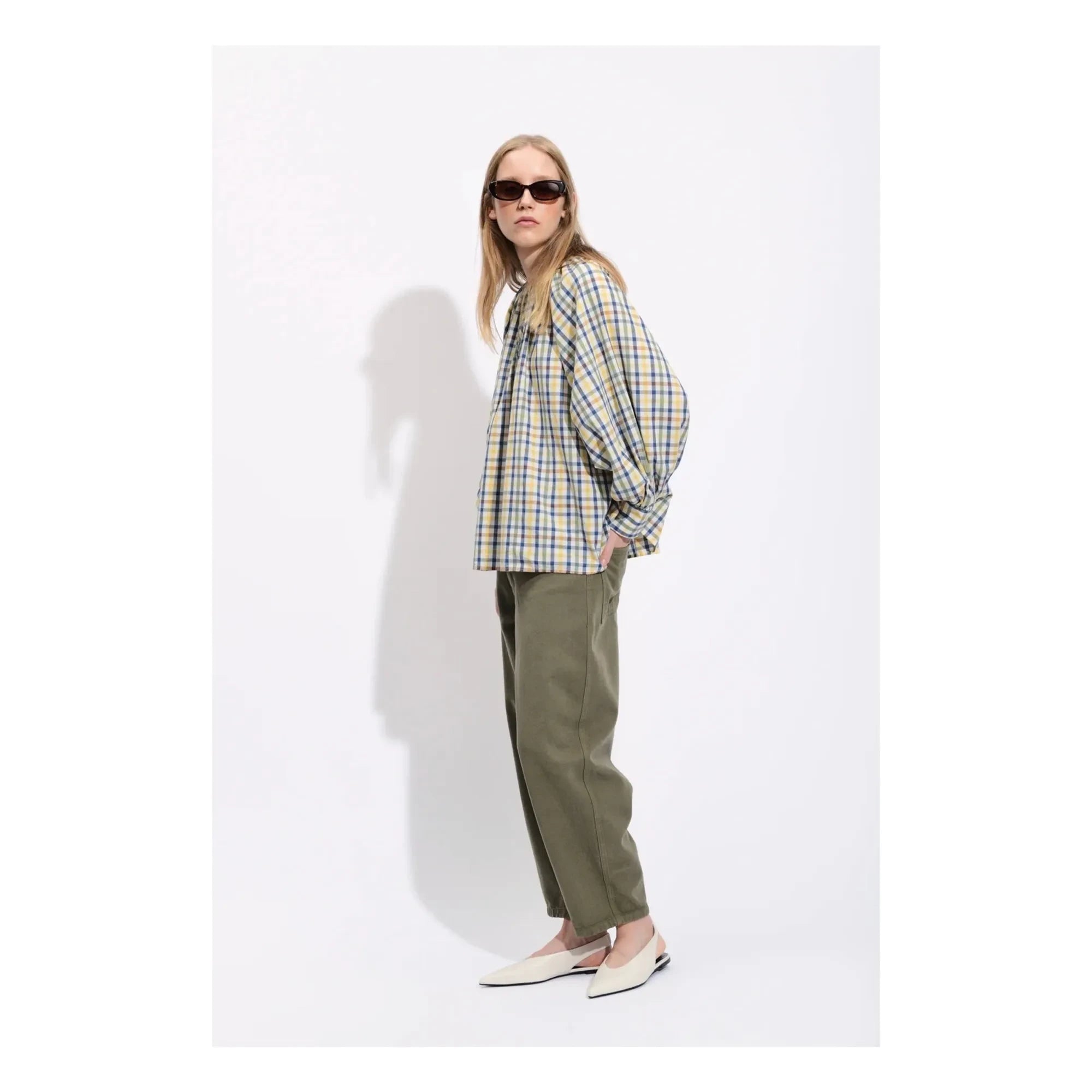 BELLEPIECE - Ernesto Cotton Check Blouse | Blue