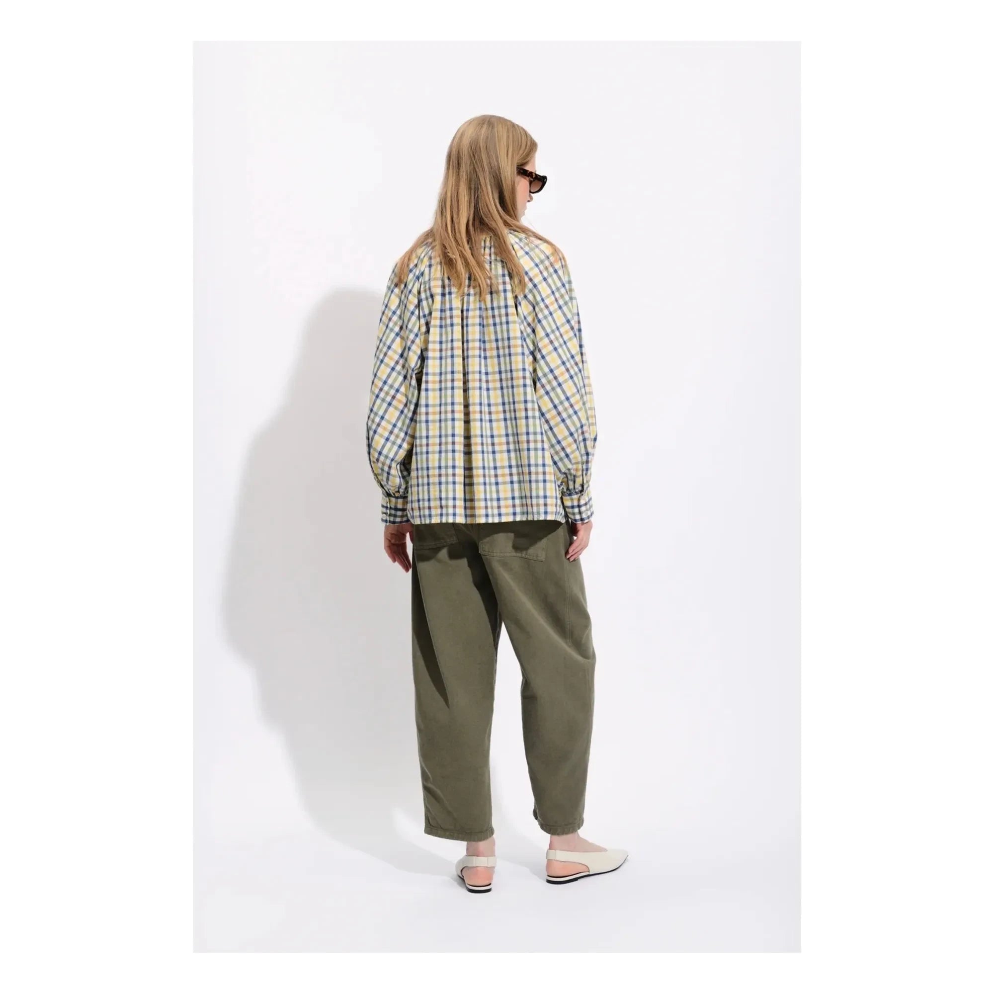 BELLEPIECE - Ernesto Cotton Check Blouse | Blue