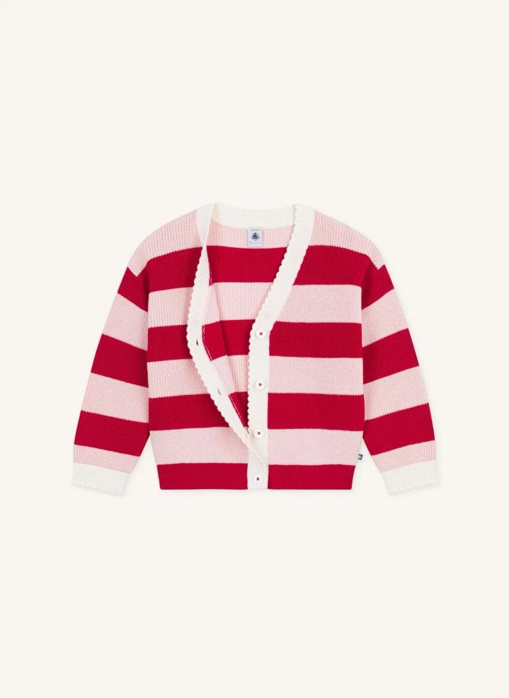 Petit Bateau - Yün Çizgili Hırka | Pembe