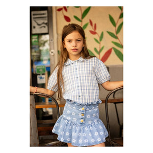 Louis Louise - Denim Pipeau Floral Skirt | Light Blue