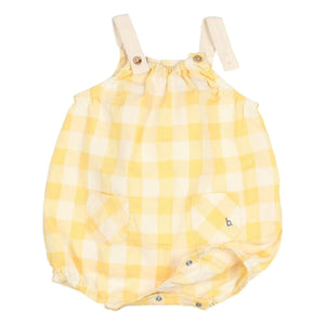 Búho - Vichy Seersucker Organic Cotton Romper | Yellow