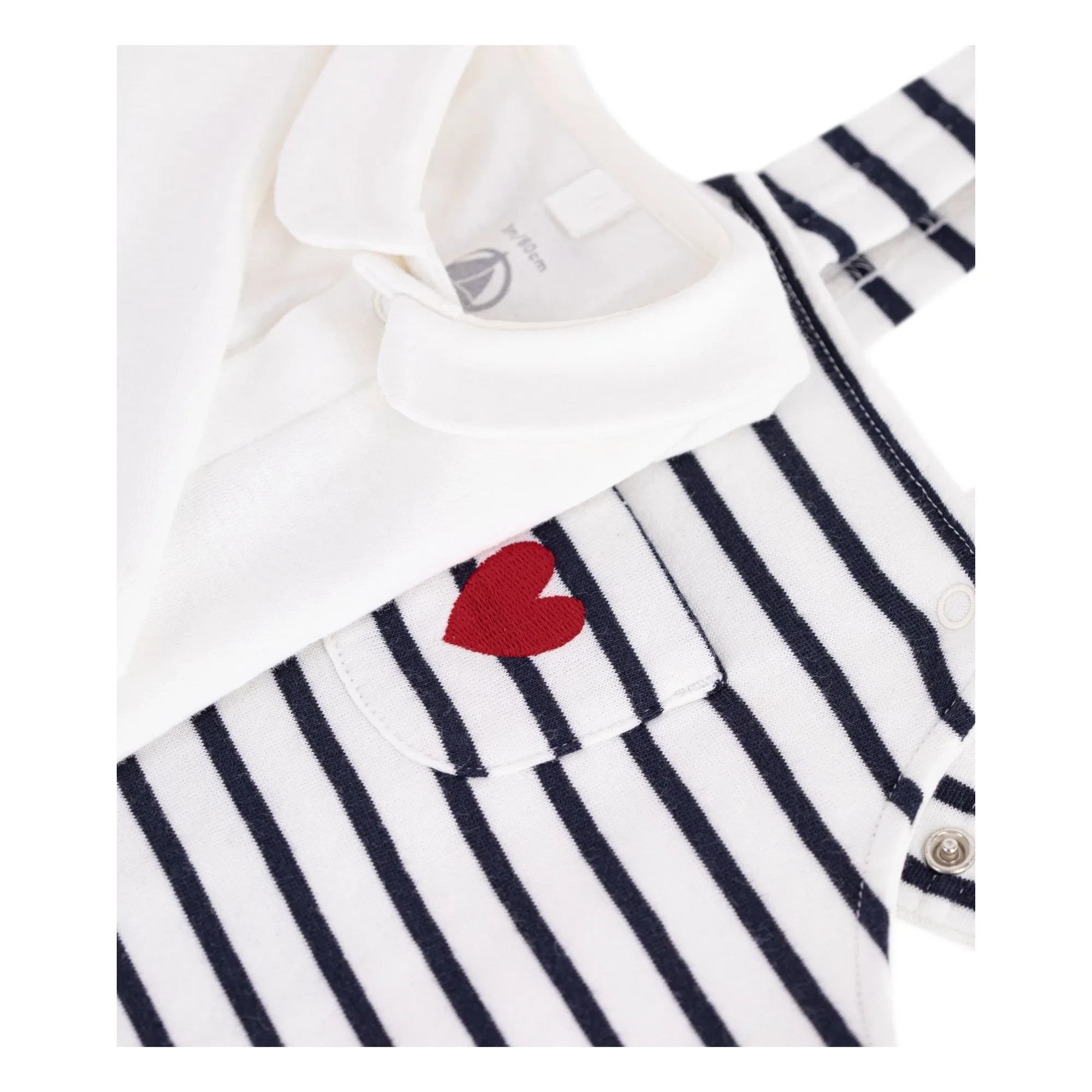 Petit Bateau - Organik pamuklu çizgili salopet ve body seti | Beyaz
