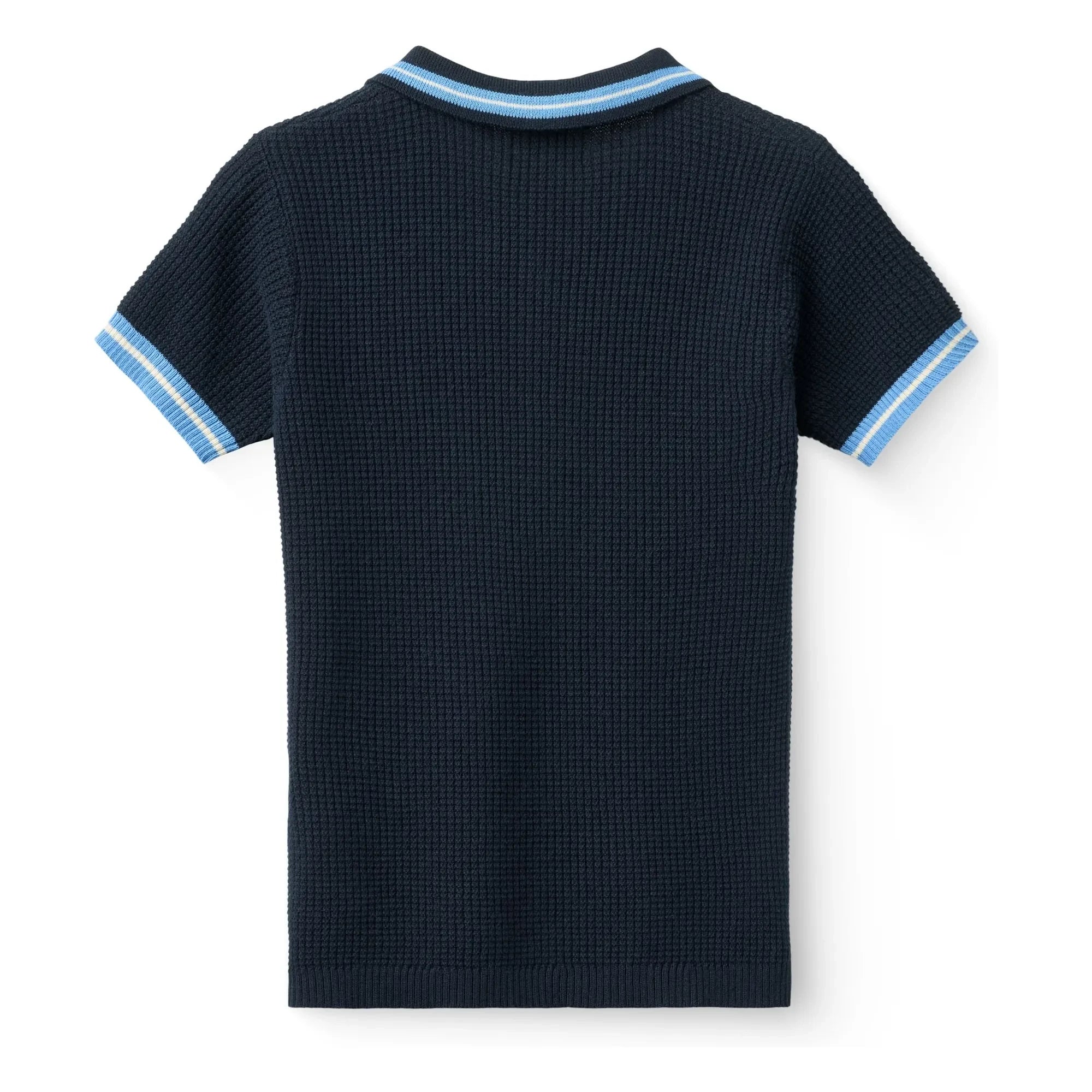 Copenhagen Colors - Ribbed Contrast Striped Organic Cotton Polo T-Shirt | Navy Blue