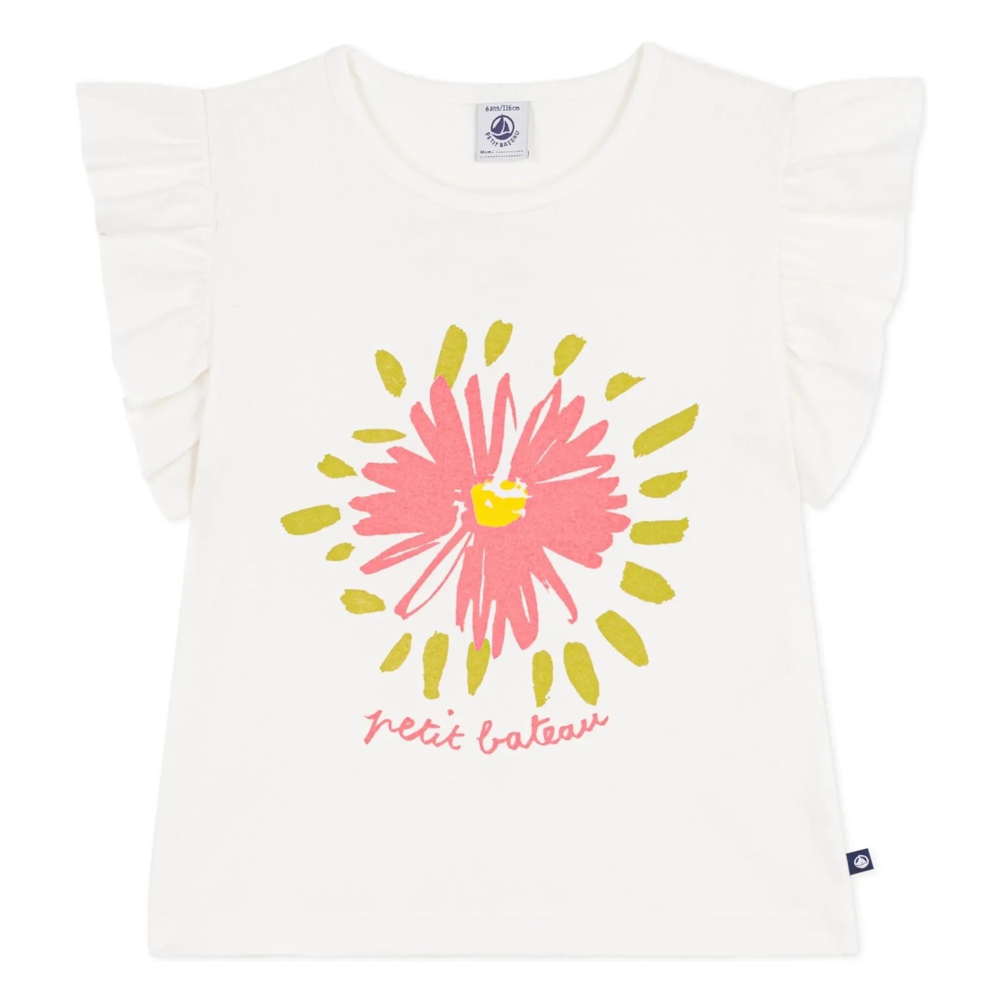 Petit Bateau - Organic Cotton Floral Ruffled T-Shirt | White