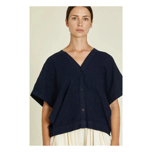 Black Crane - Origami Linen Top | Navy