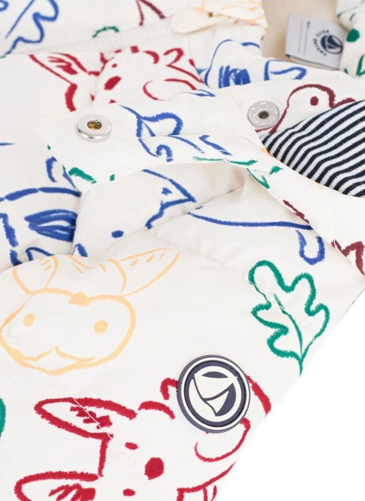 Petit Bateau - Ecru Baby Animal Print Down Jacket