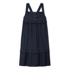 Matona - Mi-Long Ruffle Dress Organic Cotton | Navy Blue