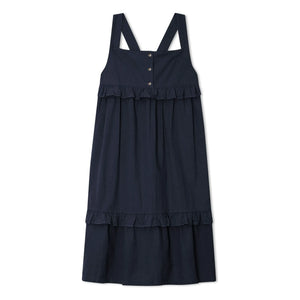 Matona - Mi-Long Ruffle Dress Organic Cotton | Navy Blue