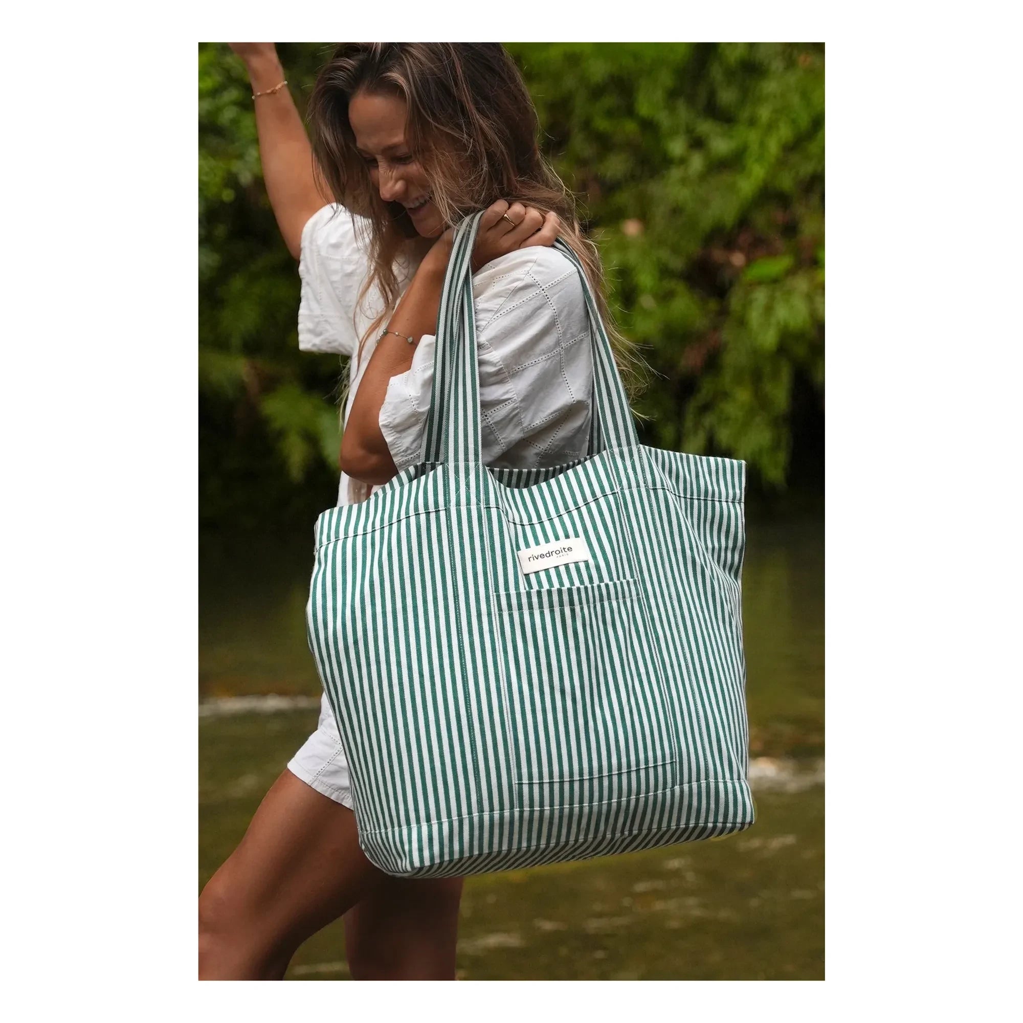 rivedroite - Amelot Shopping Bag Striped Recycled Cotton | Green