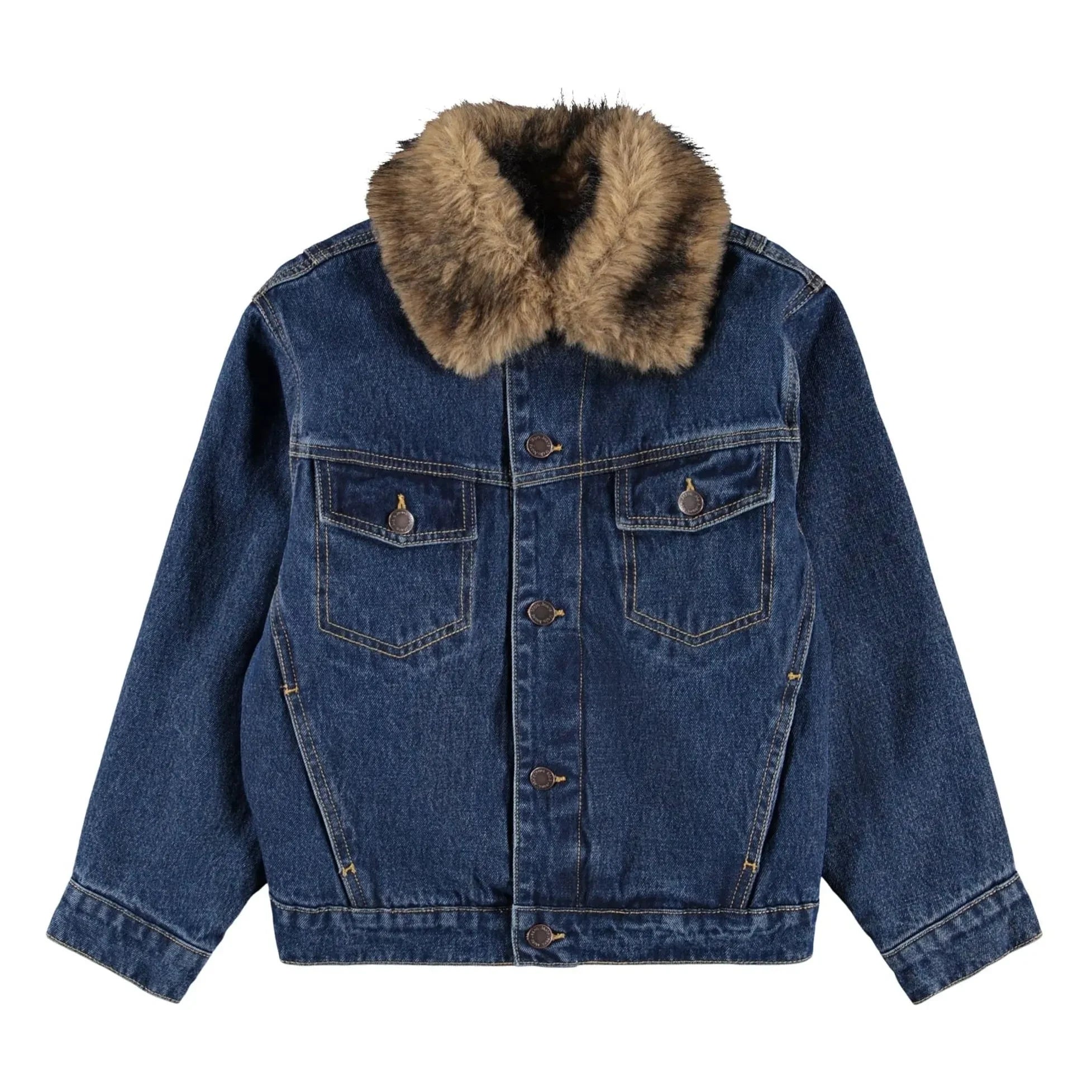 Molo - Hiroie Denim Organik Pamuk Kürk Yakalı Ceket | Mavi