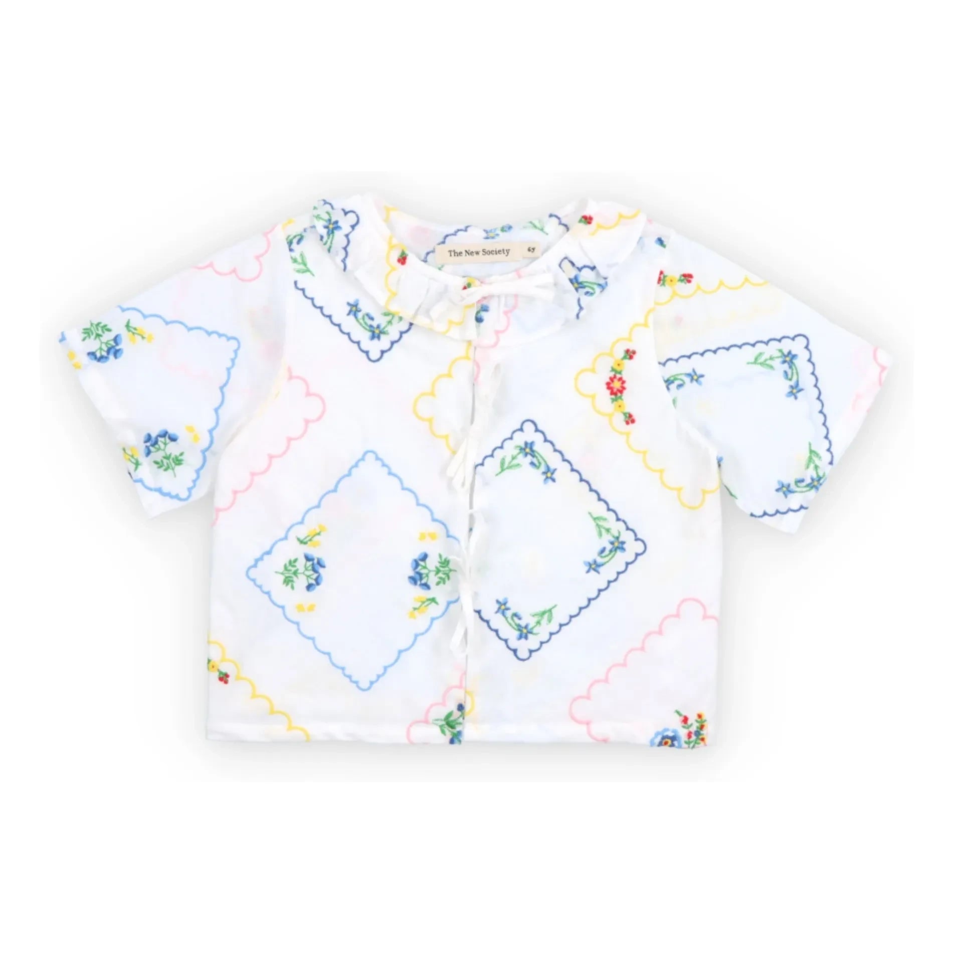 the new society - Floral Tulip Embroidered Tie-up Blouse | White