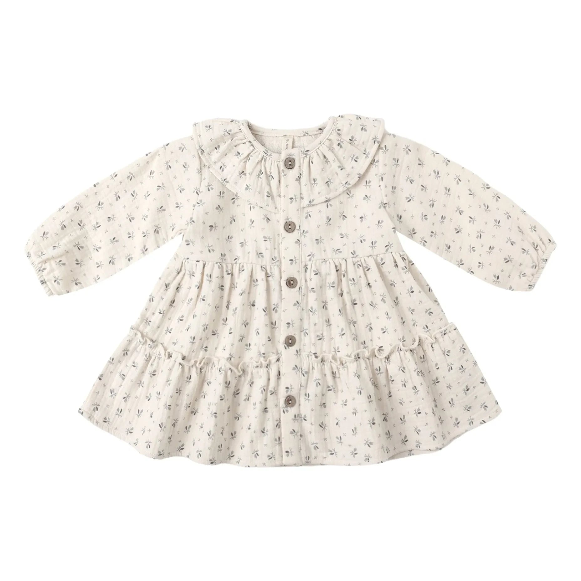 Quincy Mae - Organic cotton floral ruffled dress | Ecru