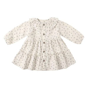 Quincy Mae - Organic cotton floral ruffled dress | Ecru