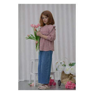 Lililotte - Blouse Bianca Fleurie Organik Pamuk | Toz Pembe