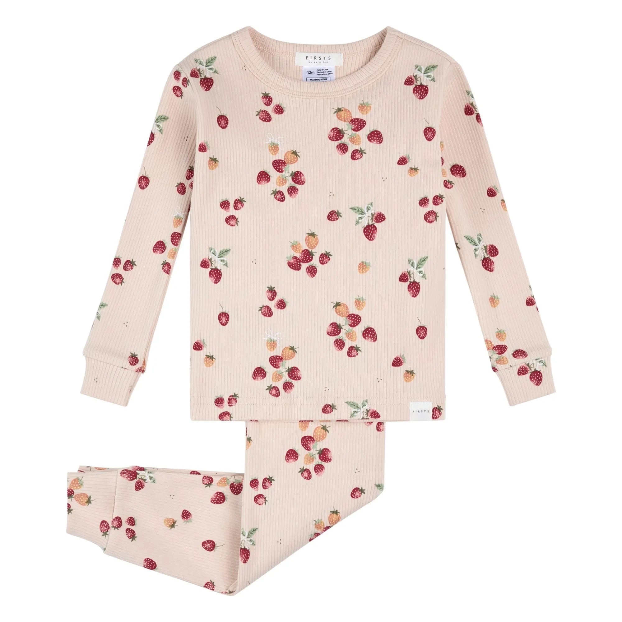 Petit Lem - Floral nervürlü органik pamuklu uzun kollu pijama | Pembe