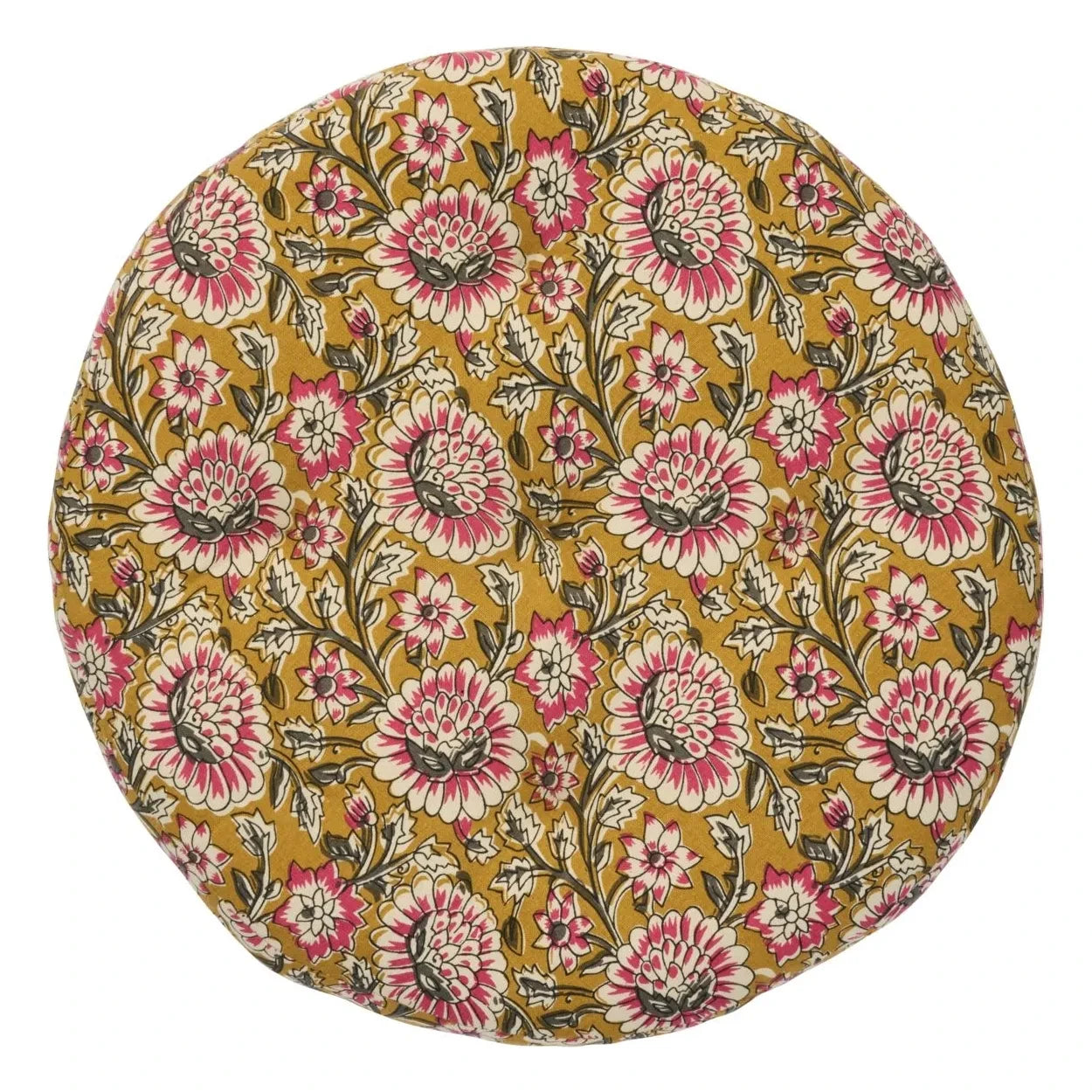 Madame Stoltz - Floral Print Cotton Chair Cover | Mustard