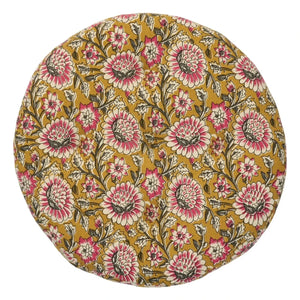 Madame Stoltz - Floral Print Cotton Chair Cover | Mustard
