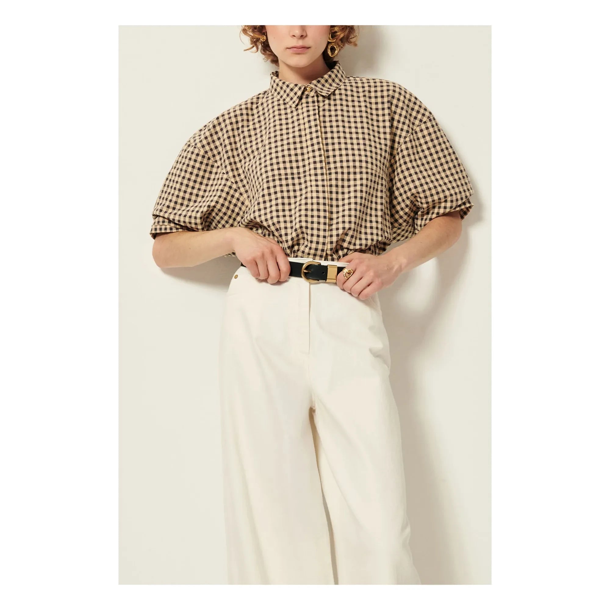 Sessùn - Florentina Cotton Checkered Shirt | Sand