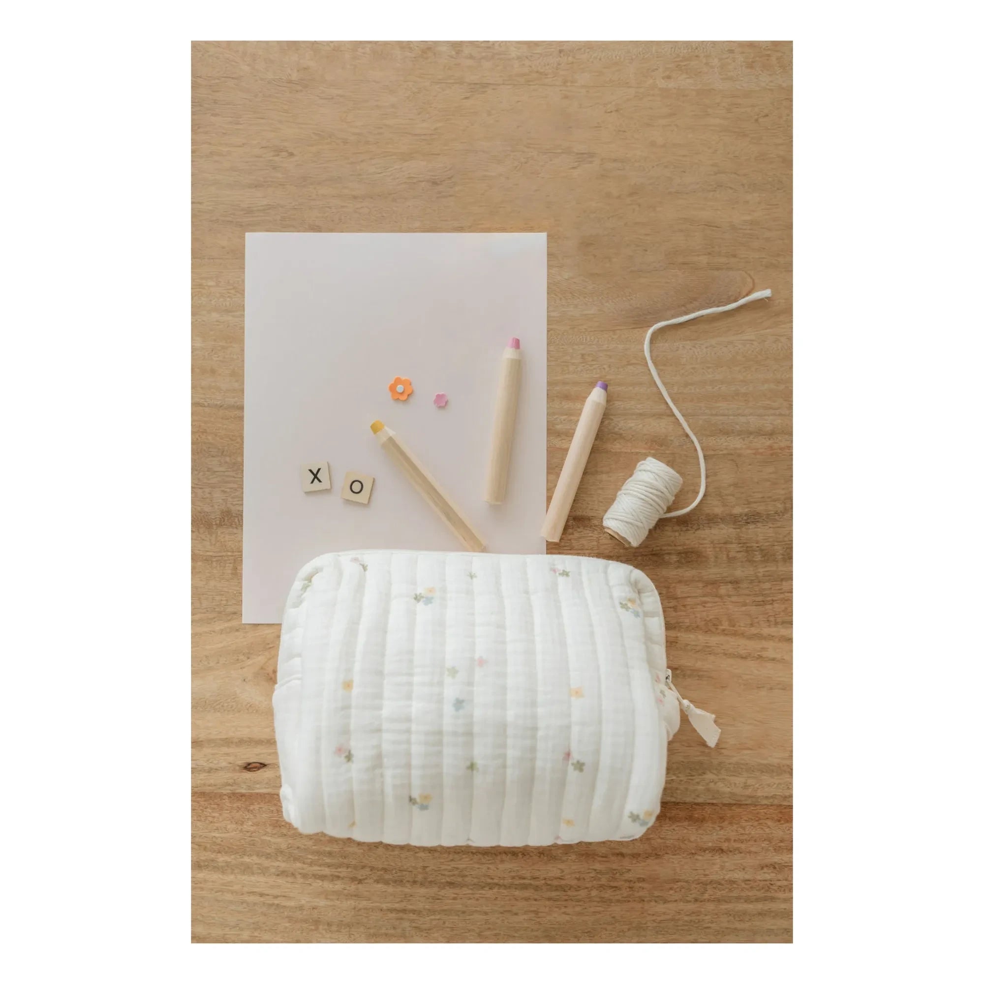 Soft Spot - Organic Cotton Poppy Pattern Cosmetic Bag | Ivory