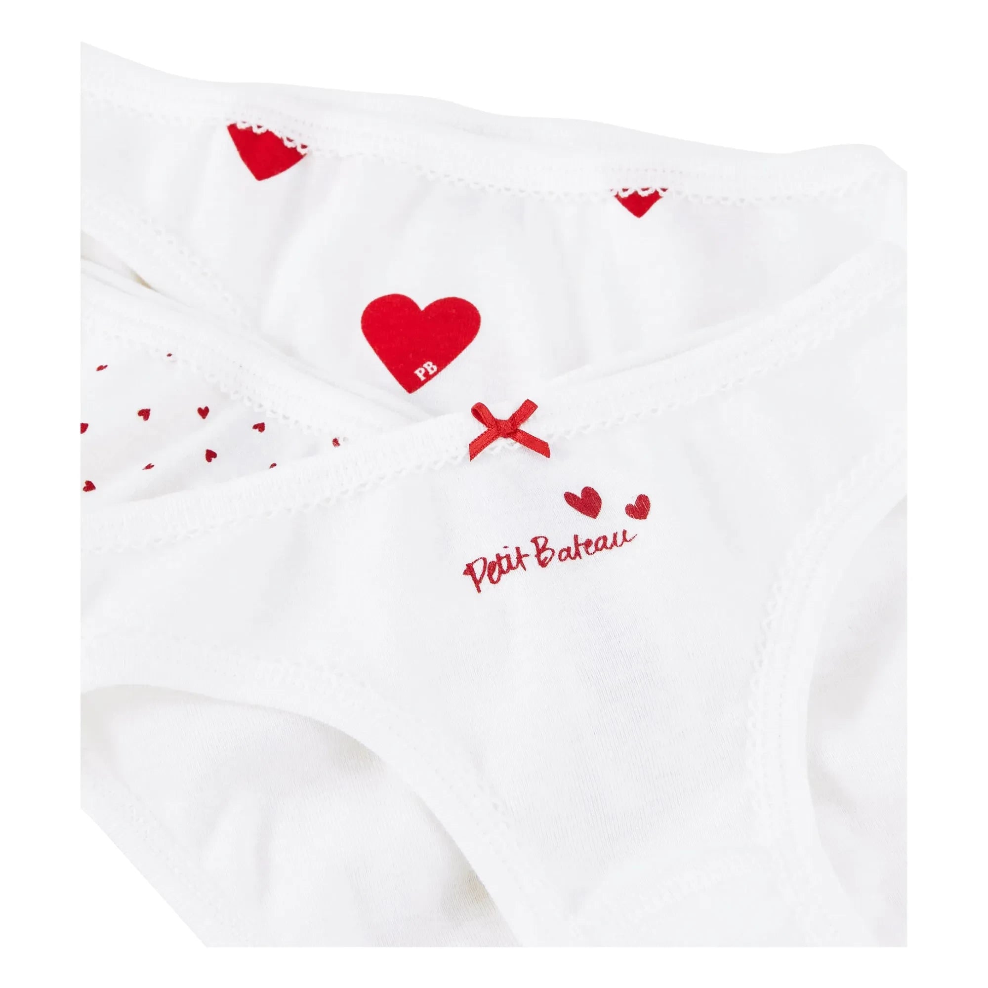 Petit Bateau - Pack of 3 Organic Cotton Heart Pattern Underwear | White