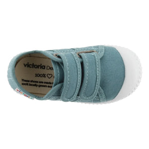 Victoria - Striped Canvas Velcro Sneakers | Blue