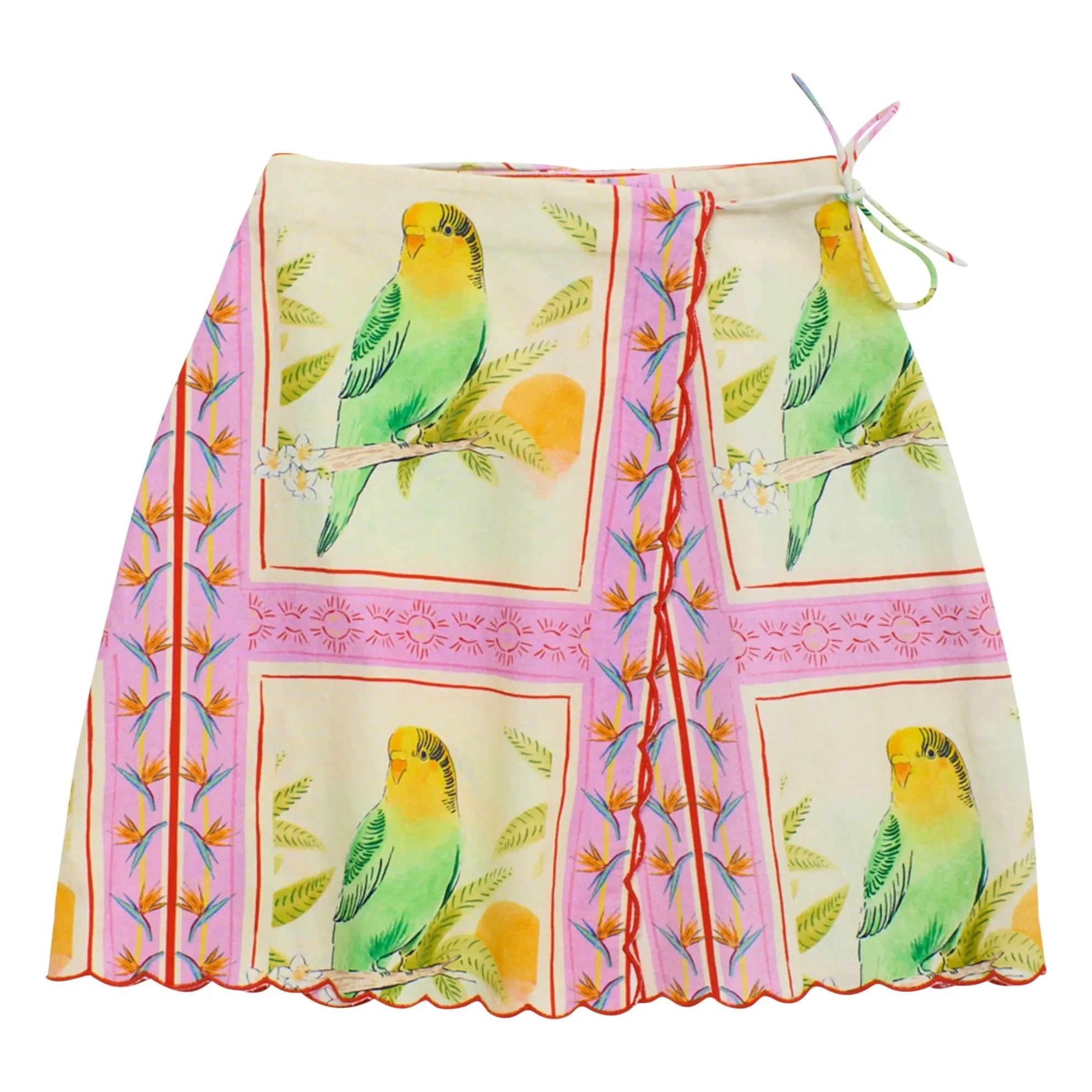 Maison Mangostan - Birds Patchwork Skirt | Pink
