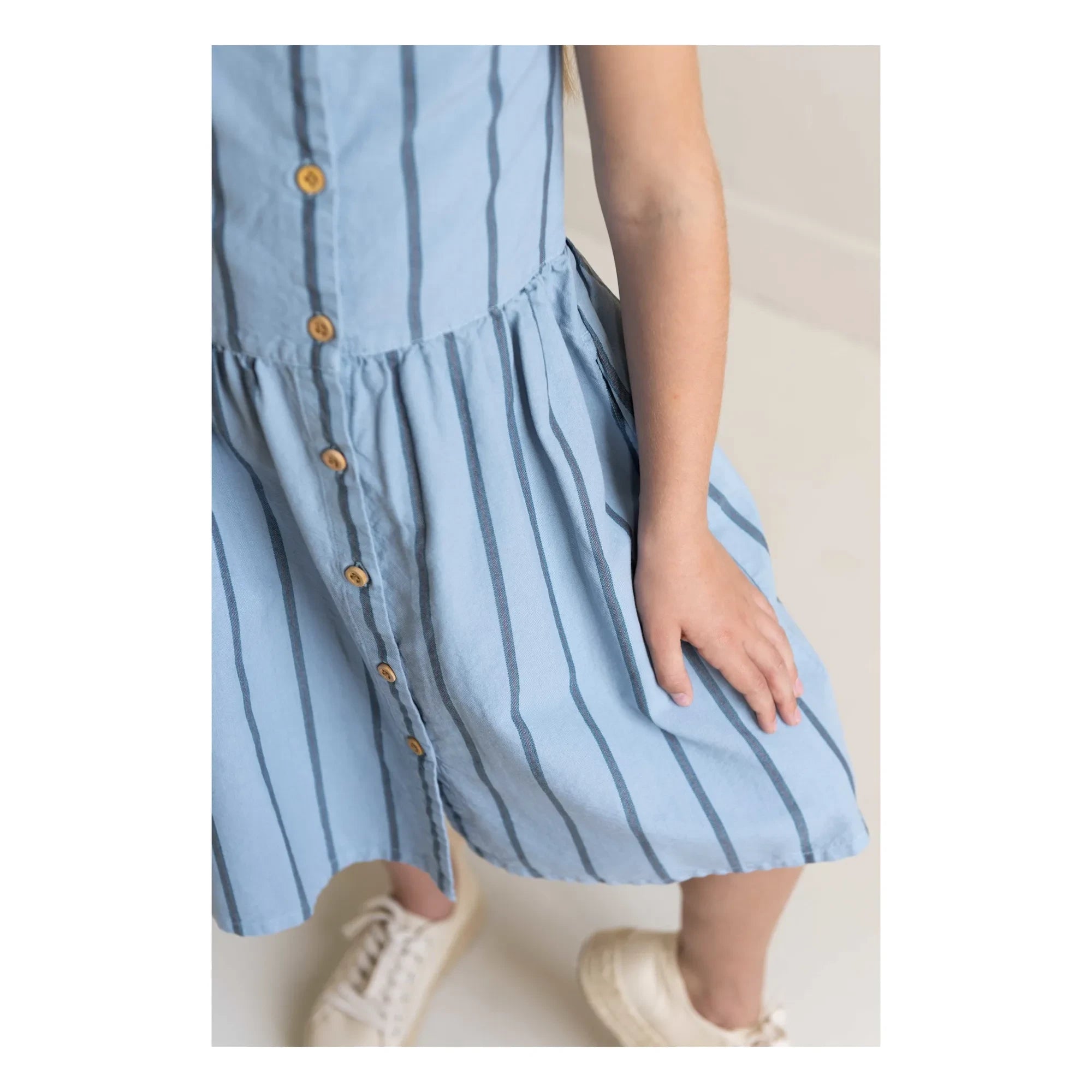 Jenest - Striped Organic Cotton Romper Dress | Light Blue