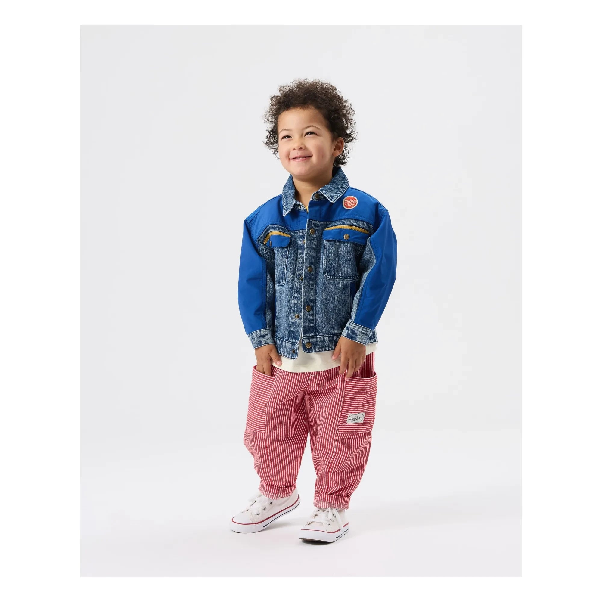 Goldie + Ace - Renk Bloklu Vintage Kot Ceket | Mavi