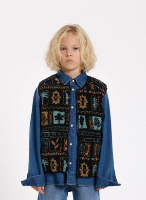 Hundred Pieces - Easy Jacquard Sherpa Kolsuz Ceket | Siyah