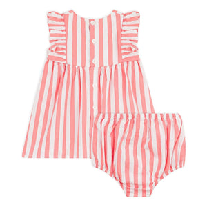 Petit Bateau - Striped Seersucker Organic Cotton Dress & Bloomer Set | Coral