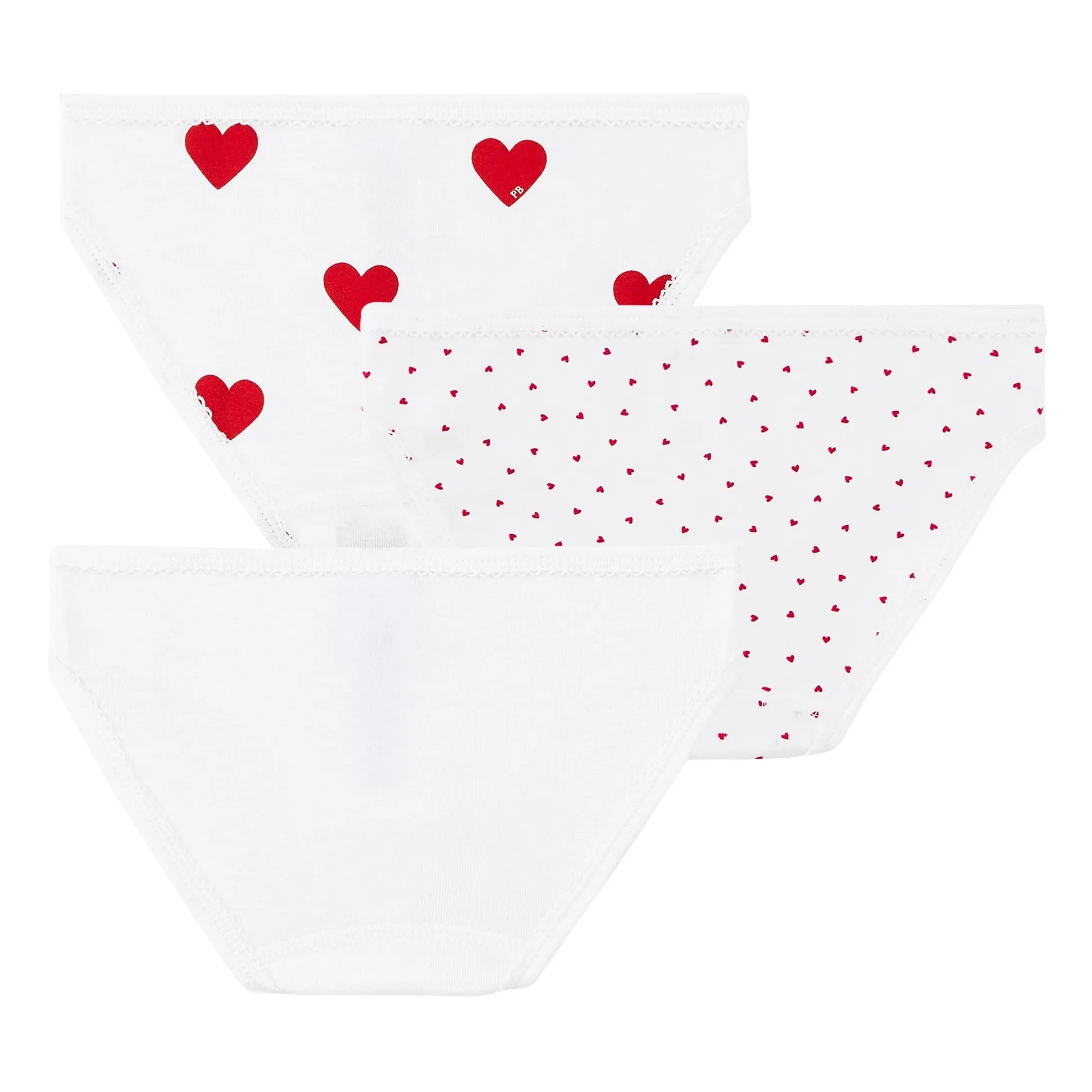 Petit Bateau - Pack of 3 Organic Cotton Heart Pattern Underwear | White