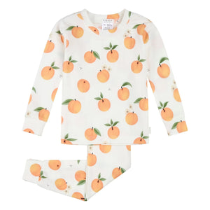 Petit Lem - Long Sleeve Pajamas Peaches Organic Cotton and Modal | White