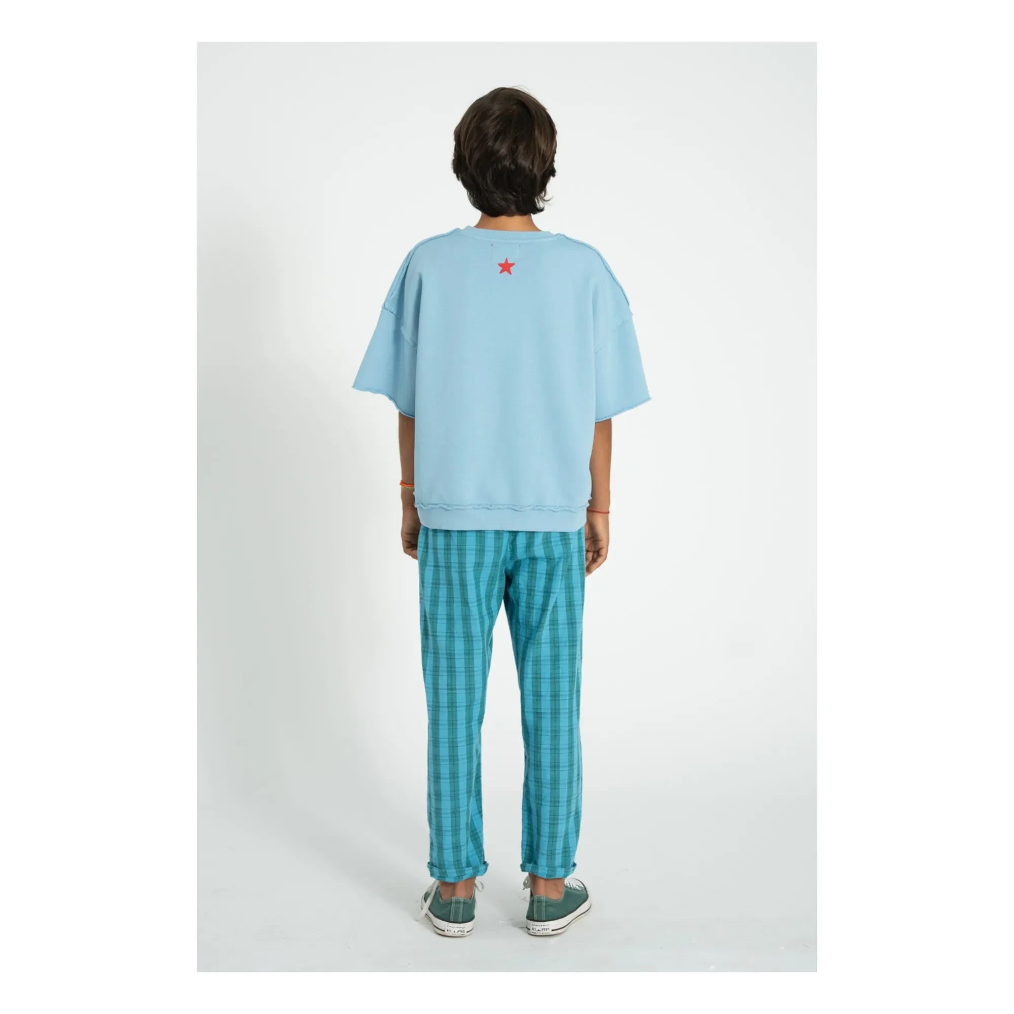 Piupiuchick - Short-sleeved Letter A Organic Cotton Sweatshirt | Light Blue